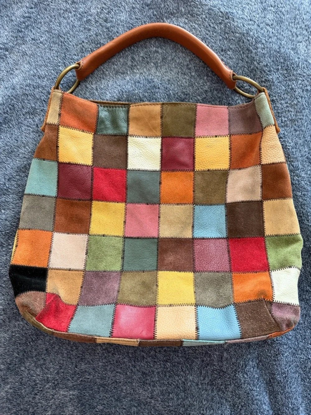 Lucky Brand Y2K vintage leather and suede multicolor patchwork hobo shoulder bag - Picture 3 of 11